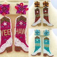 "YEE HAW" Cowboy Boot Beaded Earrings in 3 Colors