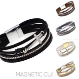 Cross Leather Magnetic Clasp Bracelet - 5 Colors (7.75in)