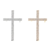 Rhinestone Two Line Cross Brooch Pin (1.2x2in)