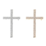 Rhinestone Two Line Cross Brooch Pin (1.2x2in)
