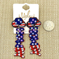"HOWDY" Patriotic USA America Beaded Earrings (3.0x1.25in)