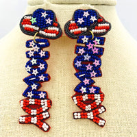 "HOWDY" Patriotic USA America Beaded Earrings (3.0x1.25in)