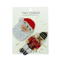 Santa Claus and Nutcracker Christmas Themed Beaded Brooch Pin Set