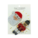 Santa Claus and Nutcracker Christmas Themed Beaded Brooch Pin Set