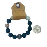 12mm Lava Stone Natural Bead Black Nickel Plated Stretch Bracelet - 5 Colors Available