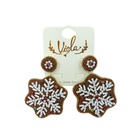 Snowflake Christmas Themed Beaded Earrings (2.5x1.75in)