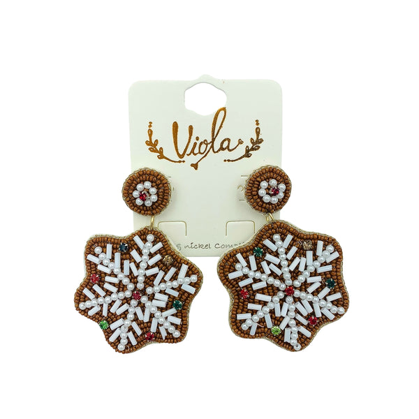 Snowflake Christmas Themed Beaded Earrings (2.5x1.75in)