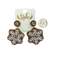 Snowflake Christmas Themed Beaded Earrings (2.5x1.75in)