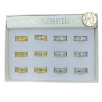 Bulk 12 PCS Stainless Steel 2 Row Crystal Band Rings (IRI-484)
