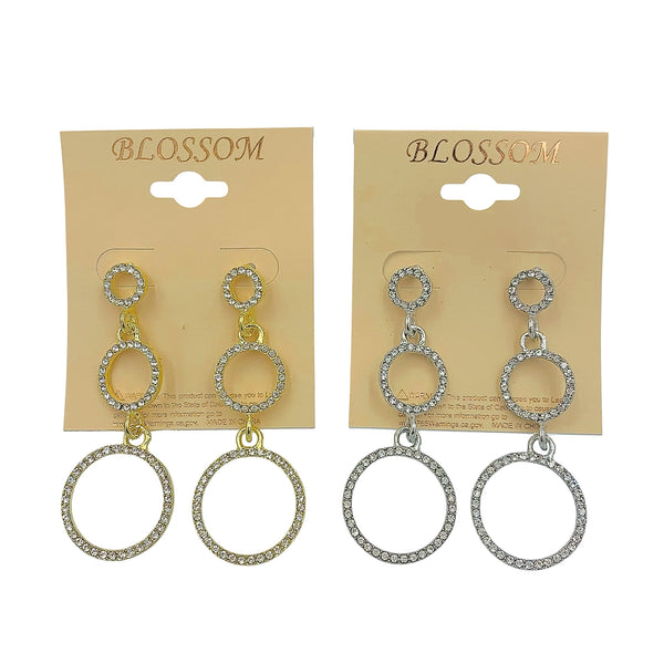 Bulk 12 PCS Three Tiered Circle Crystal Earrings (IER-5283)