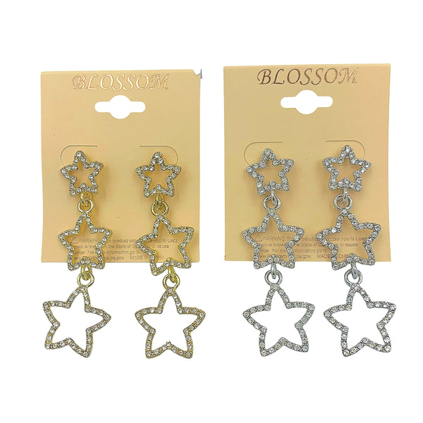 Bulk 12 PCS Three Tiered Star Crystal Earrings (IER-5282)