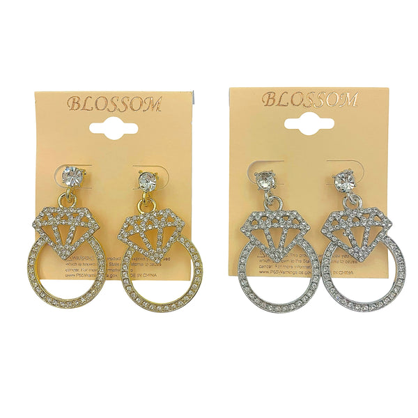 Bulk 12 PCS Diamond Ring Shaped Crystal Earrings (IER-5278)