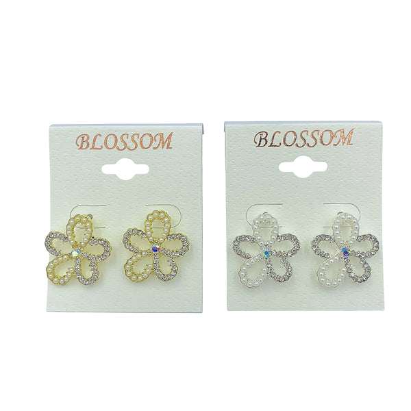 Bulk 12 PCS Flower Shaped Pearl & Crystal Earrings (IER-4343)