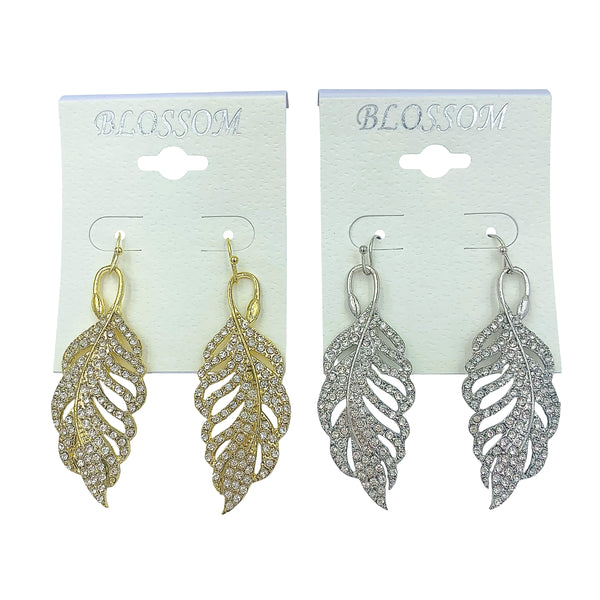 Bulk 12 PCS Leaf Shaped Crystal Earrings (IER-5198)