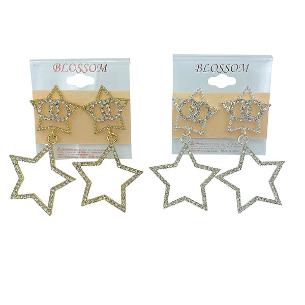 Bulk 12 PCS Two Tiered Star Crystal Earrings (IER-4169CL)