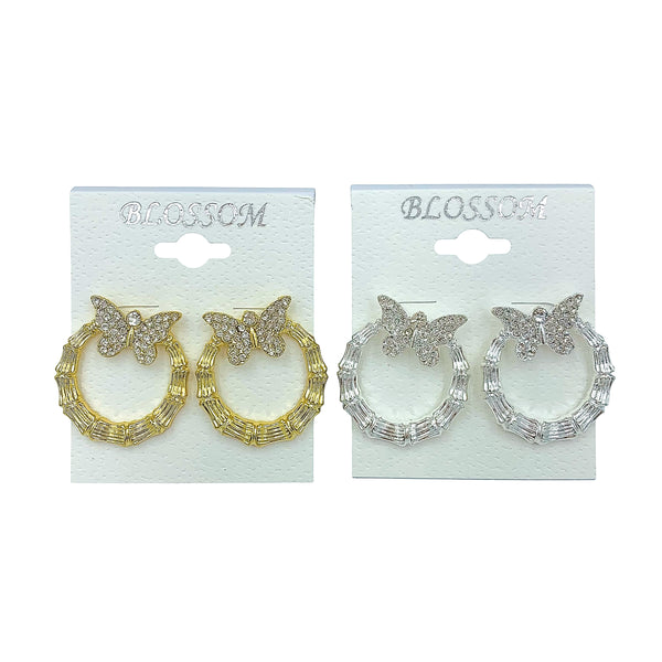 Bulk 12 PCS Butterfly Circle Crystal Earrings (IER-5567)