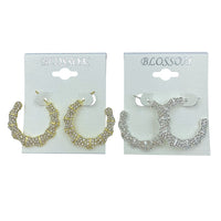 Bulk 12 PCS Half Side Crystal J Hoop Earrings (IER-5565)