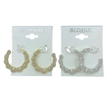 Bulk 12 PCS Half Side Crystal J Hoop Earrings (IER-5565)