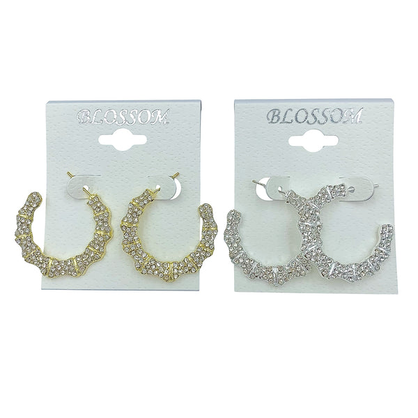 Bulk 12 PCS Half Side Crystal J Hoop Earrings (IER-5565)