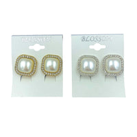 Bulk 12 PCS Clip-On Square Pearl & Crystal Earrings (IER-4642)