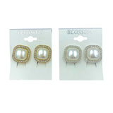 Bulk 12 PCS Clip-On Square Pearl & Crystal Earrings (IER-4642)