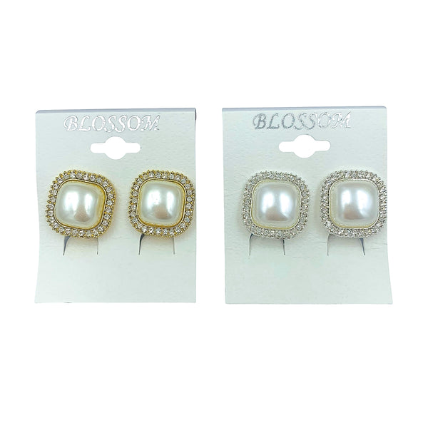 Bulk 12 PCS Clip-On Square Pearl & Crystal Earrings (IER-4642)