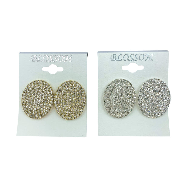 Bulk 12 PCS Clip-On Oval Disc Crystal Earrings (IER-4083)