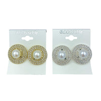Bulk 12 PCS Clip-On Round Pearl & Crystal Earrings (IER-5597)