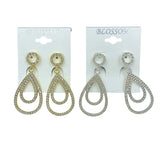Bulk 12 PCS Clip-On Double Teardrop Dangle Crystal Earrings (IER-5012)