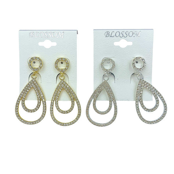Bulk 12 PCS Clip-On Double Teardrop Dangle Crystal Earrings (IER-5012)