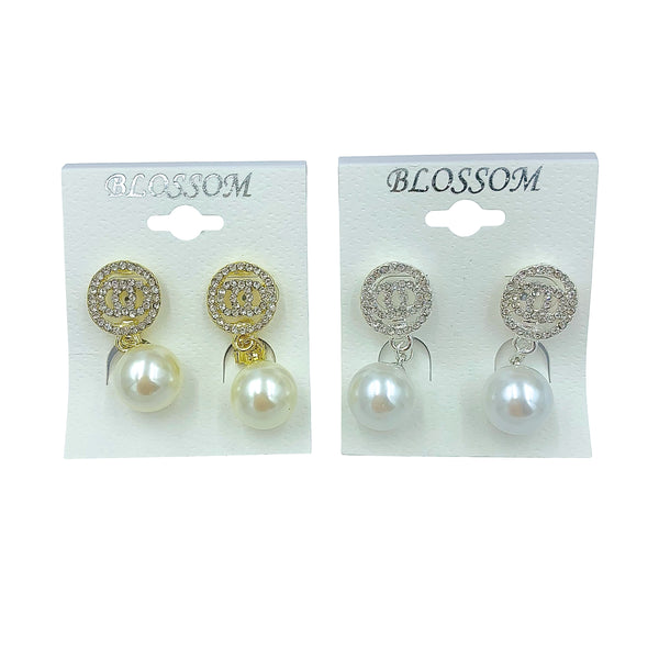 Bulk 12 PCS Clip-On Circle Crystal Pearl Drop Earrings (IER-4189)