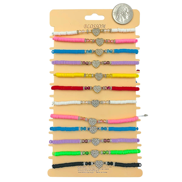 Bulk 12 PCS Drawstring Heart Charm Bracelets (IBR-3140)