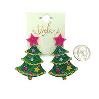 Acrylic Christmas Tree Pink Star Earrings in Green or White (13-6623GGR)