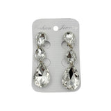Clip On 3 Tier Teardrop Crystal Dangle Earrings - 10 Colors (0.75x2.75in)