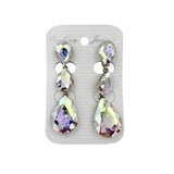 Clip On 3 Tier Teardrop Crystal Dangle Earrings - 10 Colors (0.75x2.75in)