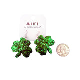 Green Glitter Clover Earrings (0.6x1.6in)