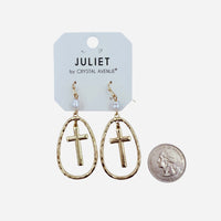 Pearl Cross Oval Shaped Earrings (1x2.4in)