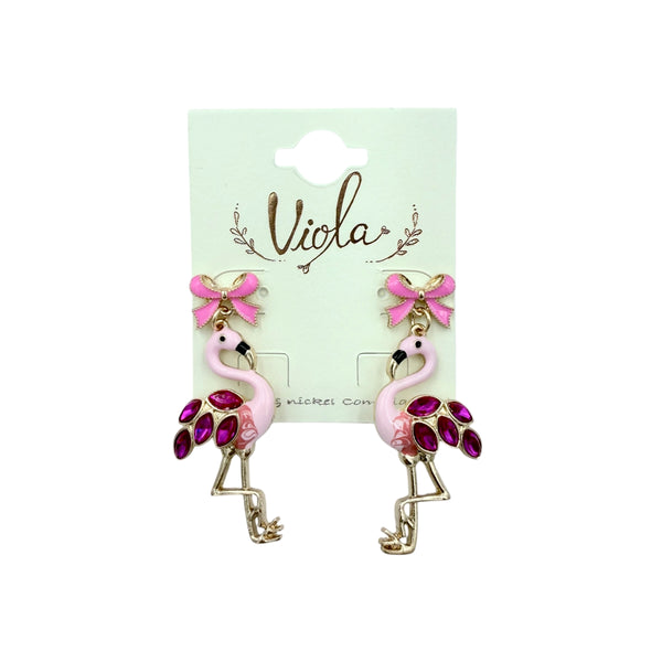 Bowtie Pink Flamingo Earrings (0.75x2in)