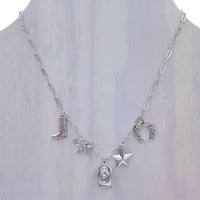 Western Themed Paperclip Chain Necklace in Silver or Gold (18+3in)