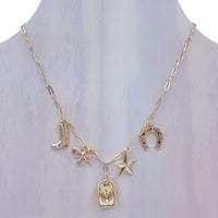 Western Themed Paperclip Chain Necklace in Silver or Gold (18+3in)