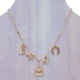 Western Themed Paperclip Chain Necklace in Silver or Gold (18+3in)