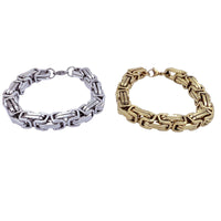 Stainless Steel 10mm Square Byzantine 8.5 inch Bracelet in Silver or Gold