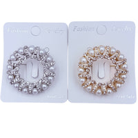 Pearl & Rhinestone Adorned Wreath Pin Brooch - 2 Colors (1.75in)