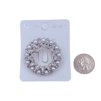 Pearl & Rhinestone Adorned Wreath Pin Brooch - 2 Colors (1.75in)