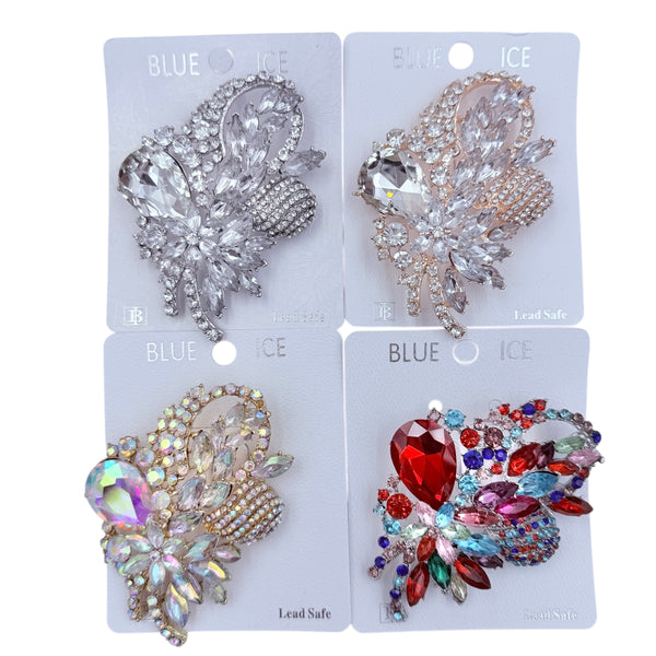 Rhinestone Flower Burst Bouquet Pin - 4 Colors (06340)(2.5x3.5in)