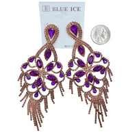 5 Inch Drop Rhinestone Chandelier Tassel Earrings - 10 Colors (35234)(2.25x5in)