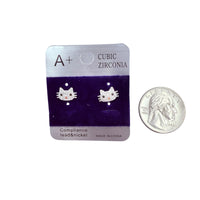 Kitty Cat Stud Cubic Stud Earrings (CZ-379)(0.5x0.25in)