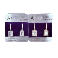Cubic Zirconia Emerald Cut Drop Earrings (CZ-342)(0.4x0.8in)