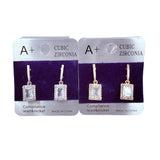 Cubic Zirconia Emerald Cut Drop Earrings (CZ-342)(0.4x0.8in)