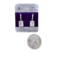 Cubic Zirconia Emerald Cut Drop Earrings (CZ-342)(0.4x0.8in)
